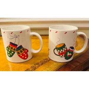 Crate & Barrel Julia Bullmore Christmas Mittens Snowman Hot Cocoa Cups Mugs 2